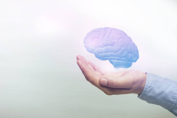 istock Human holding brain in palm. Mixed media. 1156492432