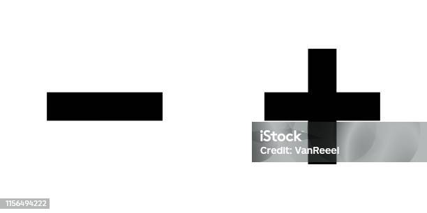 Satz Von Schwarzen Minus Und Pluszeichensymbolen Negative Und Positive Symbole Isoliert Auf Weißem Hintergrund Stock Vektor Art und mehr Bilder von Plus-Zeichen