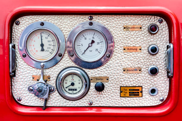 Vintage fire department control panel with measuring instruments and switches