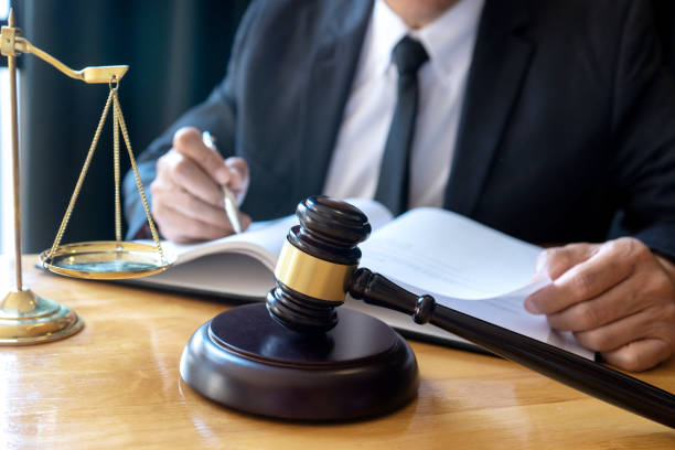 istock Judge lawyer gavel work in office with  balance 1156499502