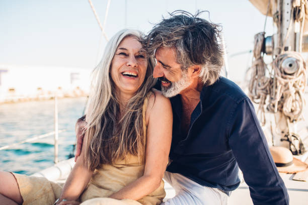 istock Mature couple in love on ship 1156501461
