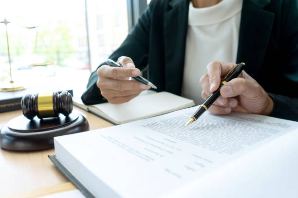 istock Lawyer or judge gavel with balance work with client 1156502412