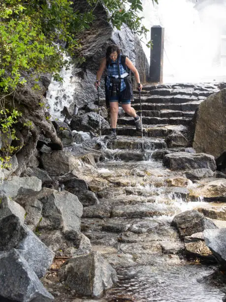 Photo of Wapama Falls Woman Hiker Hetch Hetchy at Yosemite National Park