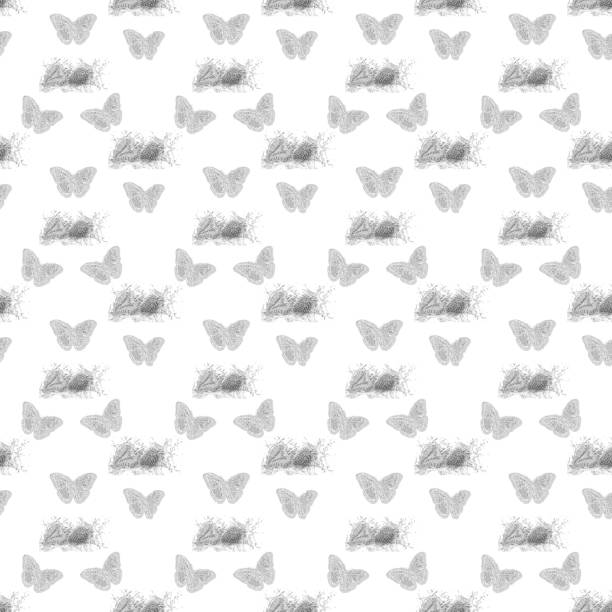 Strawberry and butterflies Seamless pattern with glass strawberries and butterflies simple butterfly outline pictures stock illustrations