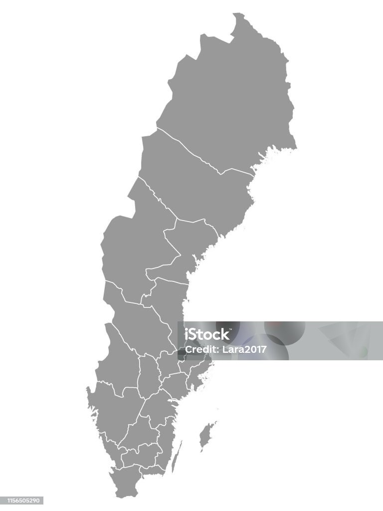Grå karta över Sveriges regioner - Royaltyfri Karta vektorgrafik