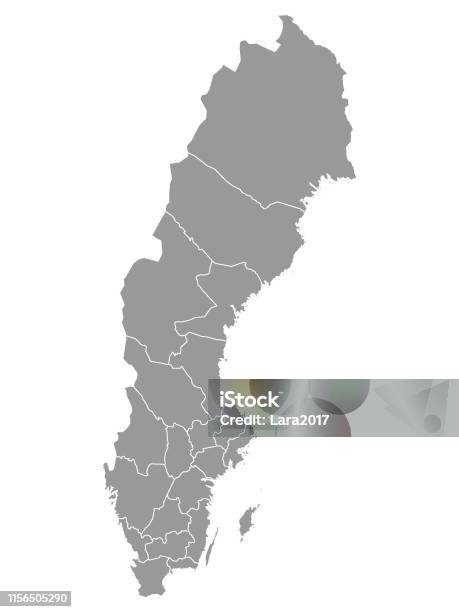 Grå Karta Över Sveriges Regioner-vektorgrafik och fler bilder på Karta - Karta, Sverige, Illustration