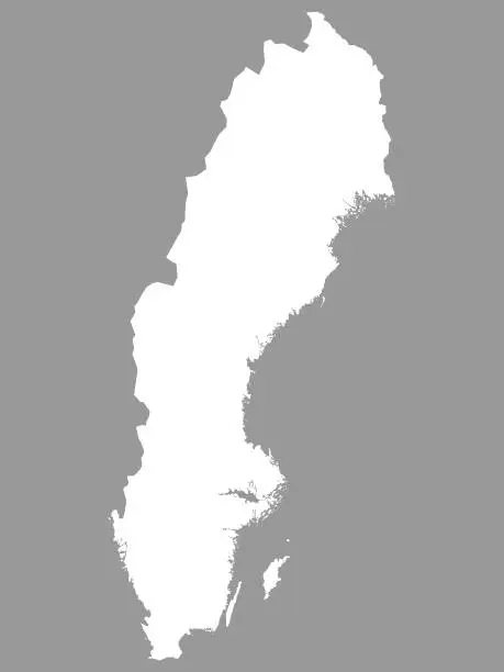Vector illustration of White Map of Sweden on Grey Background