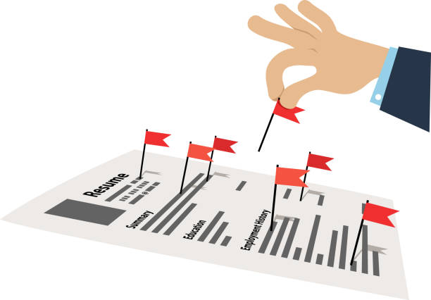Resume red flags Hand picking up red flags from a resume of a job applicant, EPS 8 vector illustration oops stock illustrations