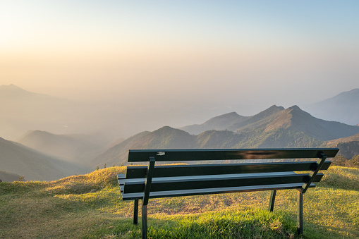 Nature View bench with amazing landscape Image taken at Kodaikanal tamilnadu India from top of the hill. Image is showing the beautiful nature.
