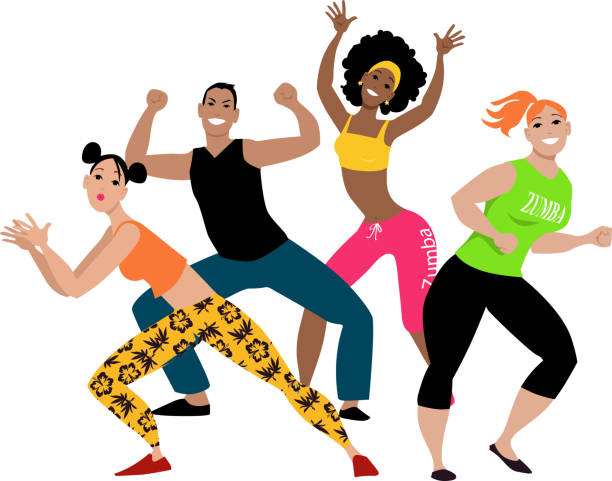 illustrations, cliparts, dessins animés et icônes de cours de zumba - large group of people illustrations