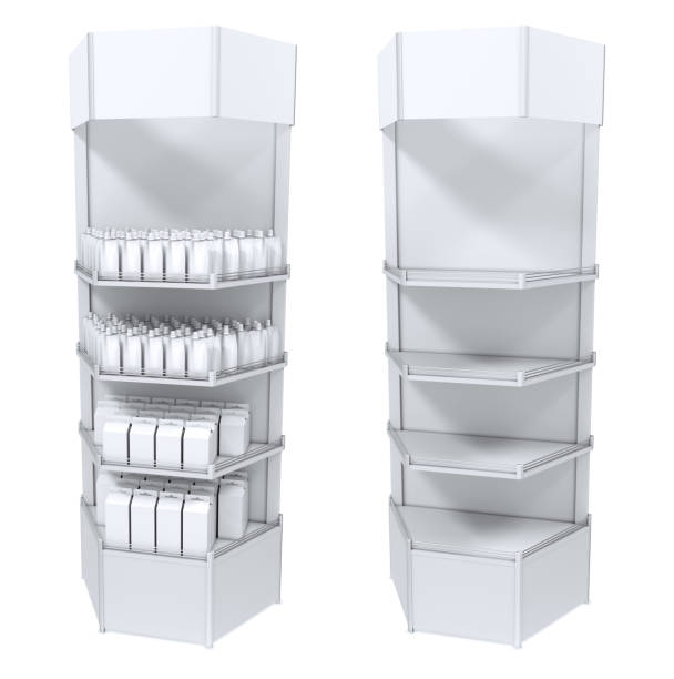 istock Shopping display with shelves. Empty and filled with goods. 1156508813