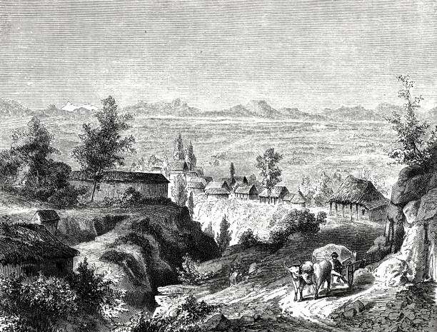 Bogota plateau farmland Illustration from 19th century plateau drawing stock illustrations