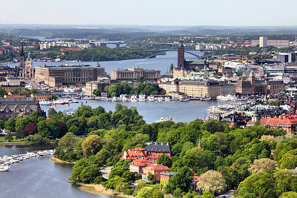 Stockholm Stockholm, Sweden. Aerial view of famous Gamla Stan (the Old Town) and other islands, canals, landmarks. djurgarden photos stock pictures, royalty-free photos & images