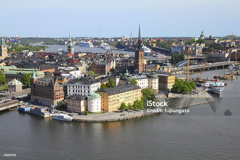 Stockholm Stockholm, Sweden. View of famous Gamla Stan (the Old Town), Stadsholmen island. Aerial View Stock Photo