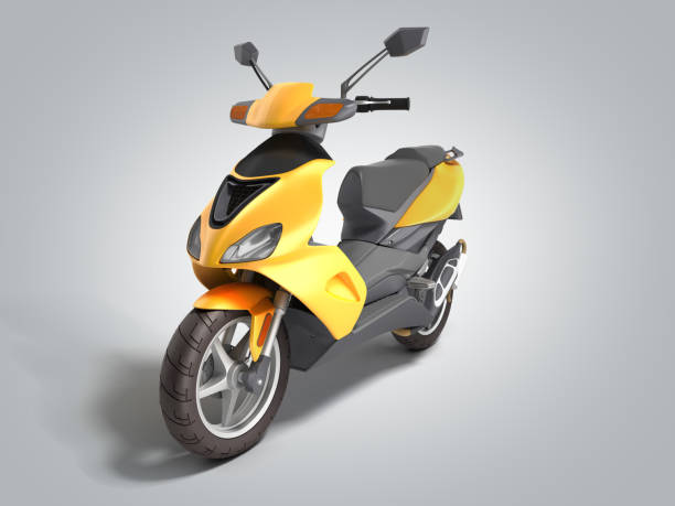 istock Yellow moped scooter Transport wheel 3d render on grey gradient 1156512542