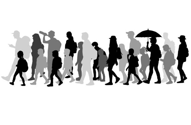 Silhouette people on a walk. Silhouette people on a walk. silhouette mother child crowd stock illustrations