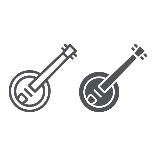 illustrations, cliparts, dessins animés et icônes de banjo ligne et icône de glyphe, musique et corde, signe d'instrument de musique folklorique, graphiques vectoriels, un modèle linéaire sur un fond blanc. - musical instrument string illustrations