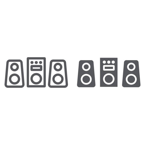 Sound system line and glyph icon, party and music, stereo system sign, vector graphics, a linear pattern on a white background. Sound system line and glyph icon, party and music, stereo system sign, vector graphics, a linear pattern on a white background, eps 10. home recording studio setup stock illustrations