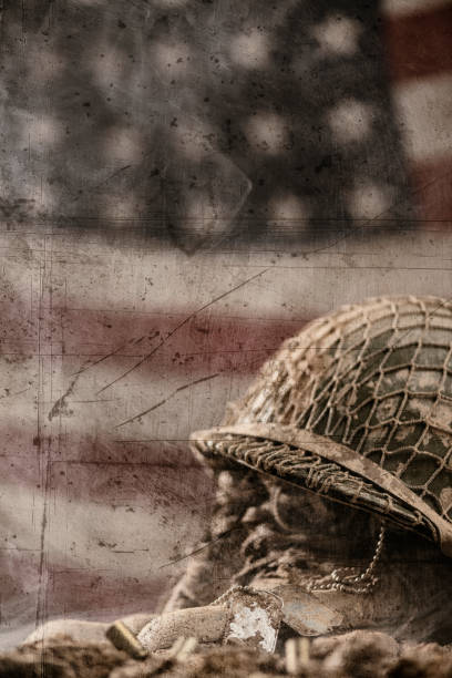 istock Battlefield memorial for fallen soldier with 48 star US flag 1156515253