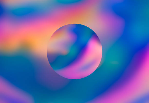 fondo holográfico abstracto colorido de vaporwave con planeta circular - surrealismo fotografías e imágenes de stock
