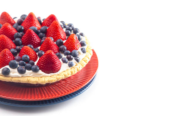 Strawberry and Blueberry Fresh Summer Pie Isolated on a White Background