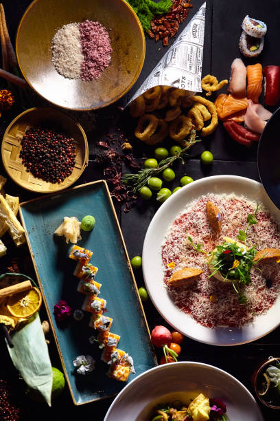 istock Fusion restaurant with plates variety 1156522311