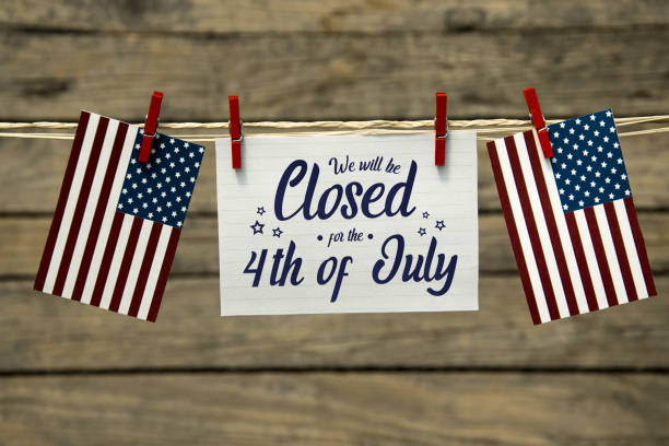 Closed for the 4th of july Independence day, 4th of july, we will be closed card or background. closing stock pictures, royalty-free photos & images