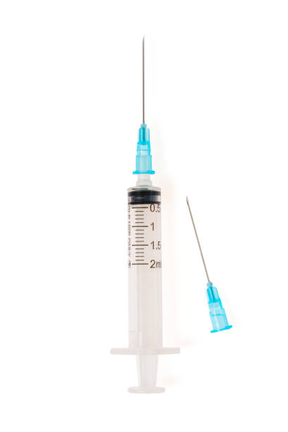 istock Syringe with needle and used needle. 2 ml disposable syringe close up, isolated on white background with shadow 1156525023