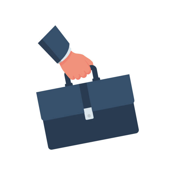 Businessman holding a briefcase in hand. Businessman holding a briefcase in hand. Business cartoon icon. Concept management. Vector illustration flat design. Male cartoon character. Office manager in a suit. Confident man. briefcase illustrations stock illustrations