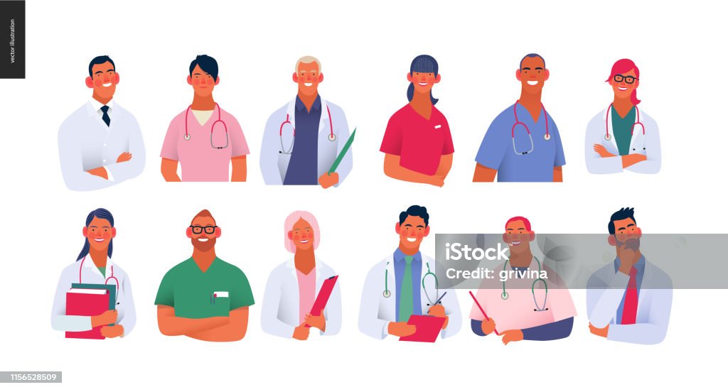 Modèle d'assurance médicale - meilleurs médecins - clipart vectoriel de Docteur libre de droits