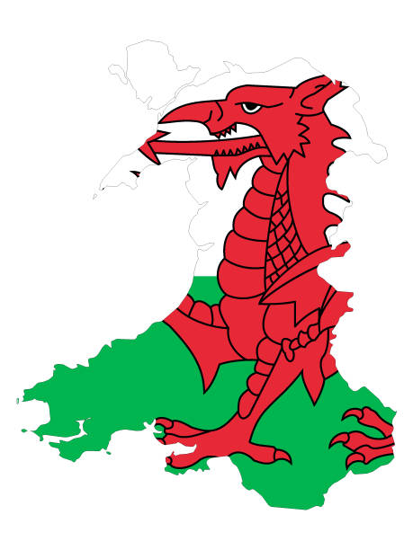 ウェールズの地図と旗を組み合わせたもの - wales cardiff map welsh flag点のイラスト素材／クリップアート素材／マンガ素材／アイコン素材