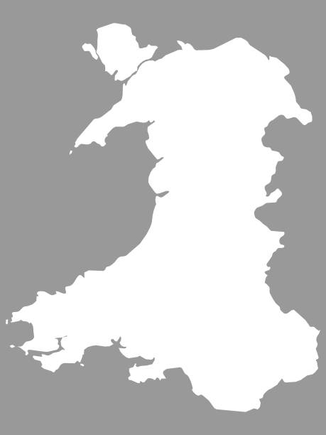 灰色の背景にウェールズの白い地図 - wales cardiff map welsh flag点のイラスト素材／クリップアート素材／マンガ素材／アイコン素材