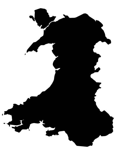 白い背景にウェールズの黒地図 - wales cardiff map welsh flag点のイラスト素材／クリップアート素材／マンガ素材／アイコン素材