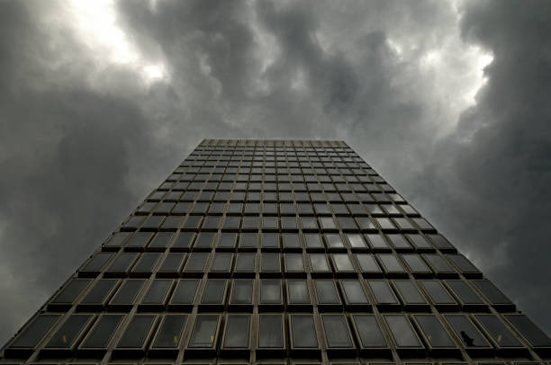 Modern office building, in black and white…