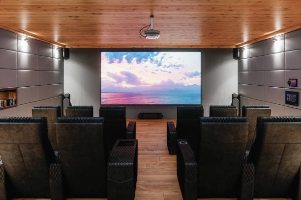 Private Home Cinema Room Interior of a private home cinema room. entertainment center stock pictures, royalty-free photos & images