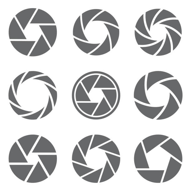 ustawienia ikon migawki aparatu. wektor - aperture shutter symbol computer icon stock illustrations