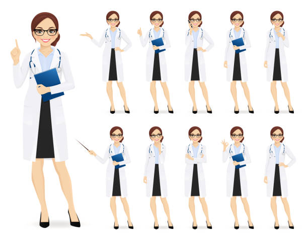 Female doctor set vector art illustration