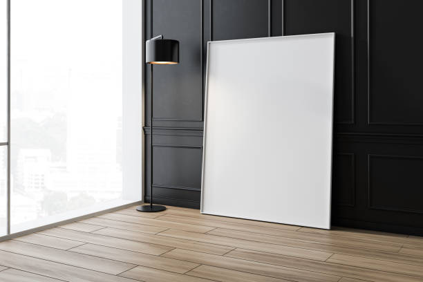 istock Mock up poster in empty black room with window 1156548147