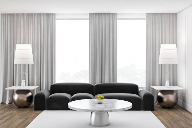istock Loft living room interior, gray couch 1156548533