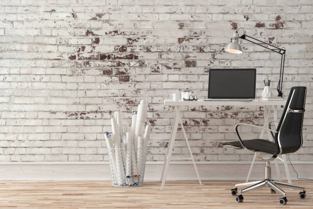 istock Workdesk with decoration and copy space -ruined wall 1156549144