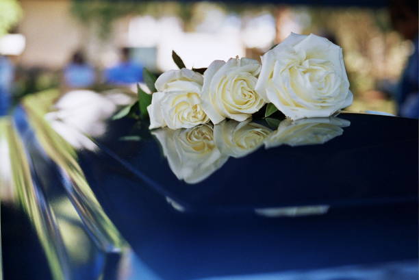 Closeup 3/4 View of a Black 1972 Cadillac Hearse.