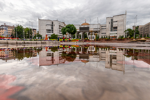 Bishkek, Kyrgyzstan - june 06, 2019: View of Ala-Too Square in Bishkek. Bishkek is the capital and most populous city of Kyrgyzstan.The city has a population of 1.5 million. In general, Russian-style architecture stands out.