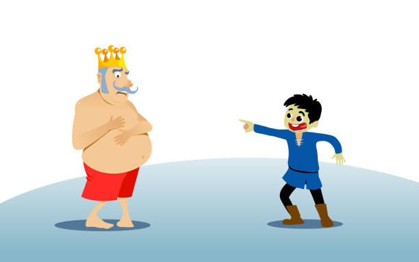 the emperor es new clothes tale. weißer hintergrund isoliert. - emperor stock-grafiken, -clipart, -cartoons und -symbole