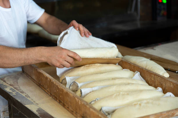 istock Fresh bread in bakery factory 1156555040