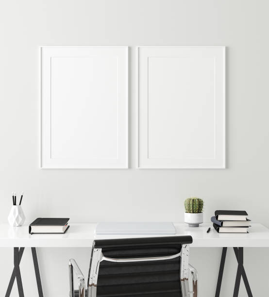 istock Poster, wall mock up in home interior background, home office, Scandinavian style 1156570844