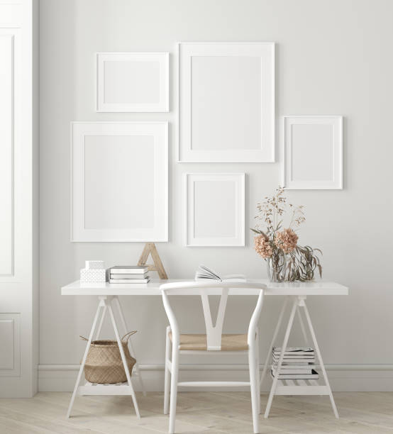 istock Poster, wall mock up in home interior background, home office, Scandinavian style 1156570846