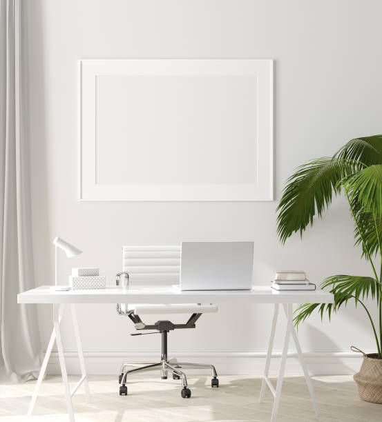 istock Poster, wall mock up in home interior background, home office, Scandinavian style 1156570874