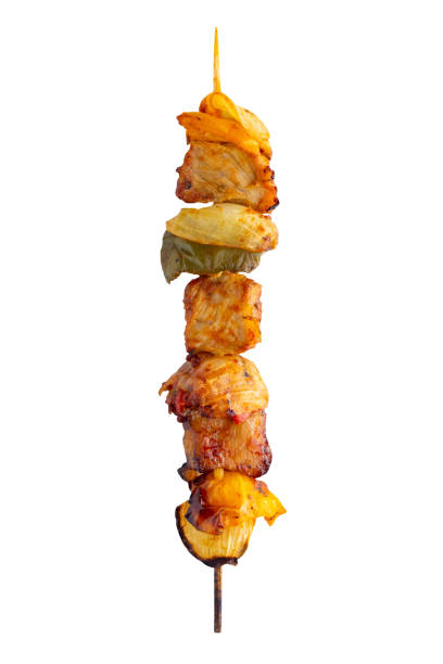 istock Grilled pork skewer and vegetables barbecue isolated on white background 1156573876