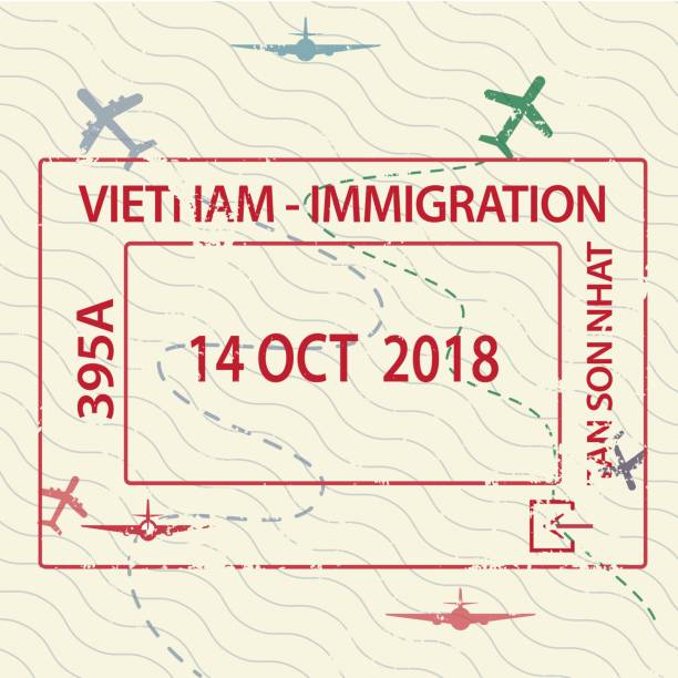 베트남 비자 여권 스탬프 - emigration and immigration global communications passport australia stock illustrations