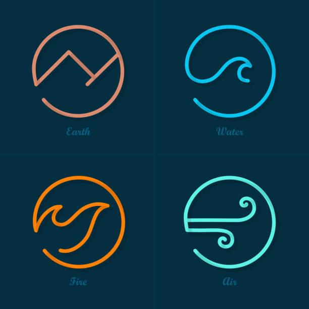 four elements minimal the four elements conceptual symbols wind icons stock illustrations